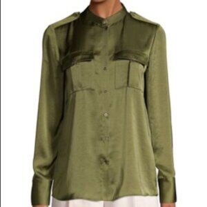 Elie Tahari Emmett Militart Satin Blouse S Tuscan Olive